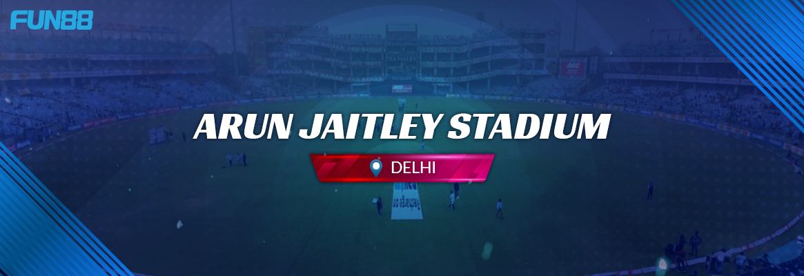 arun jaitley stadium image in a blue shade with the fun88 logo on the top left