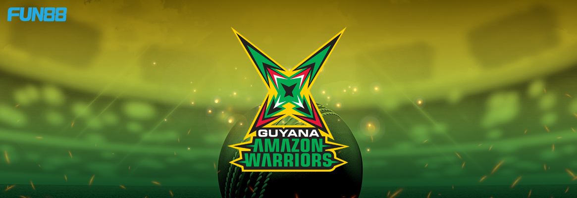 cpl team guyana amazon warriors banner with green background and fun88 logo