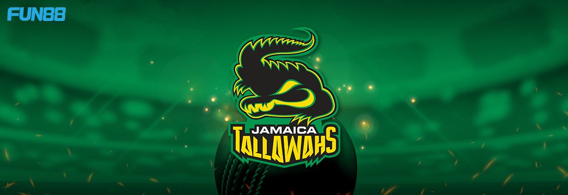 cpl team jamaica tallawahs banner with green background and fun88 logo