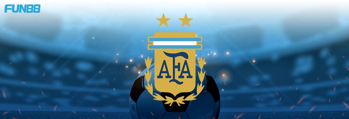 argentina football team logo on a white and blue background with fun88 logo