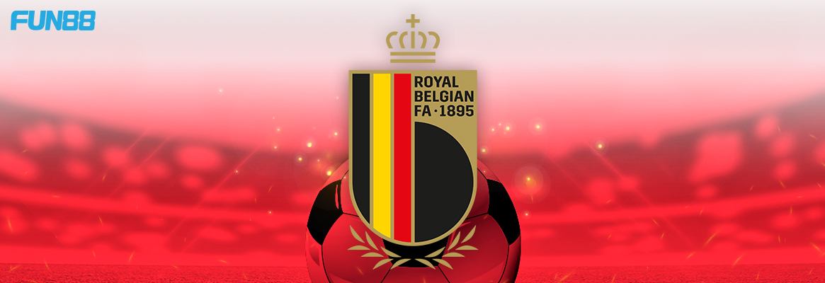 belgium football team logo on a white and red background with fun88 logo