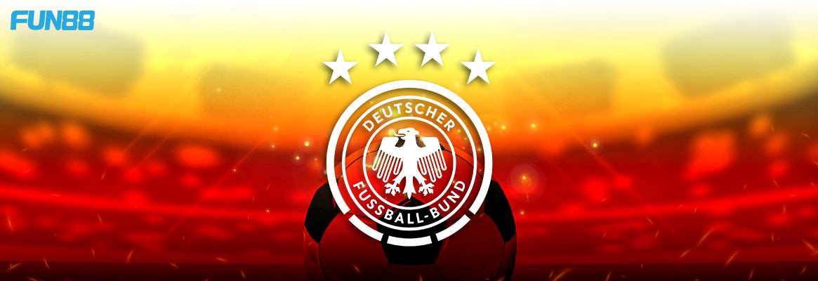 germany football team logo on a yellow and red background with fun88 logo