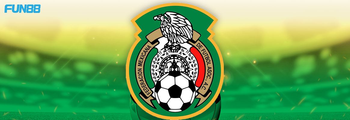 mexico football team logo on a yellow and green background with fun88 logo