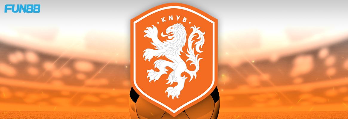 netherlands football team logo on orange background with fun88 logo