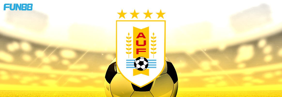 uruguay football team logo on a yellow and white background with fun88 logo